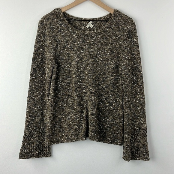 J. Jill Brown Multi Flare Bell Sleeve Knit Beachy Sweater Pullover Womens Size L - Picture 1 of 10